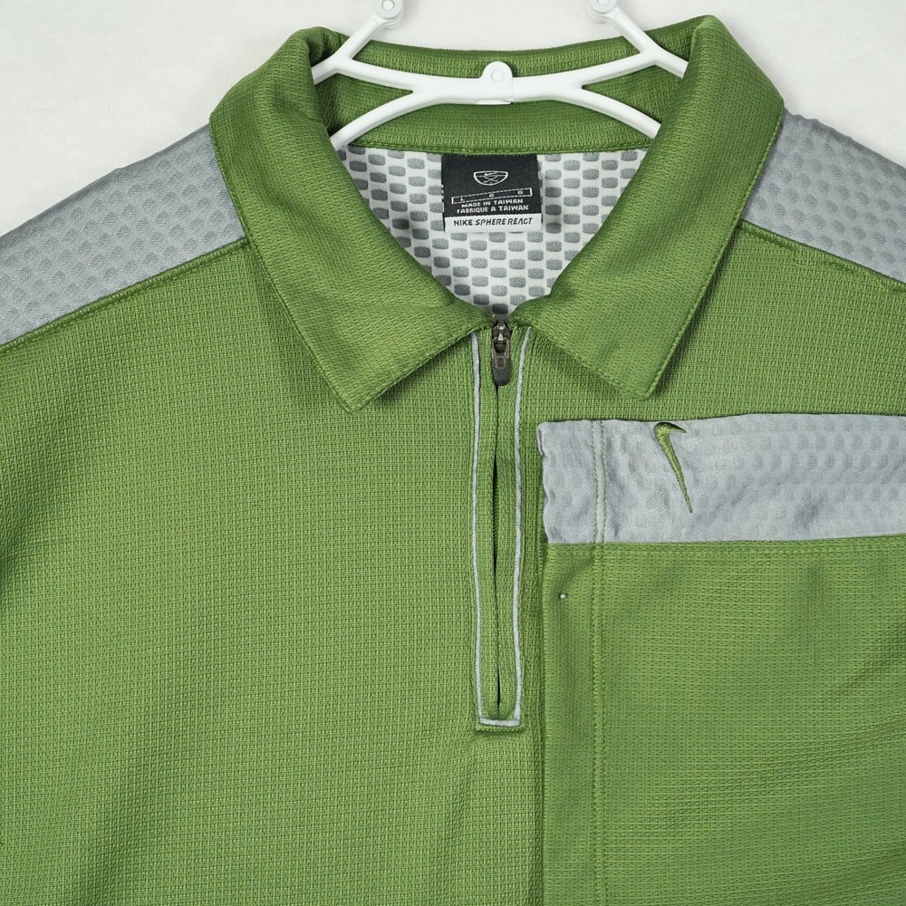 Vintage Nike Sphere React Golf Polo Shirt Mens Large Green 1/4 Zip Short Sleeve - Picture 1 of 10